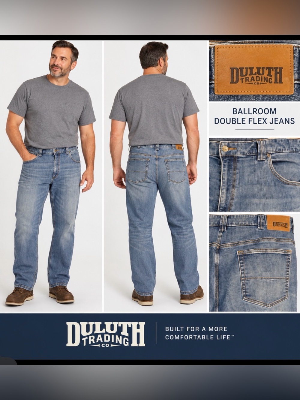 Duluth Trading Co Ballroom Double Flex Jeans Men’s 42x32 Stretch Blue Denim